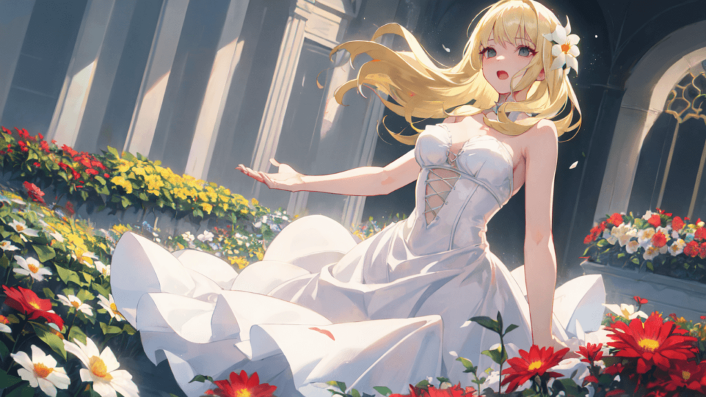 꽃밭에 서있는 소녀 AI 그림